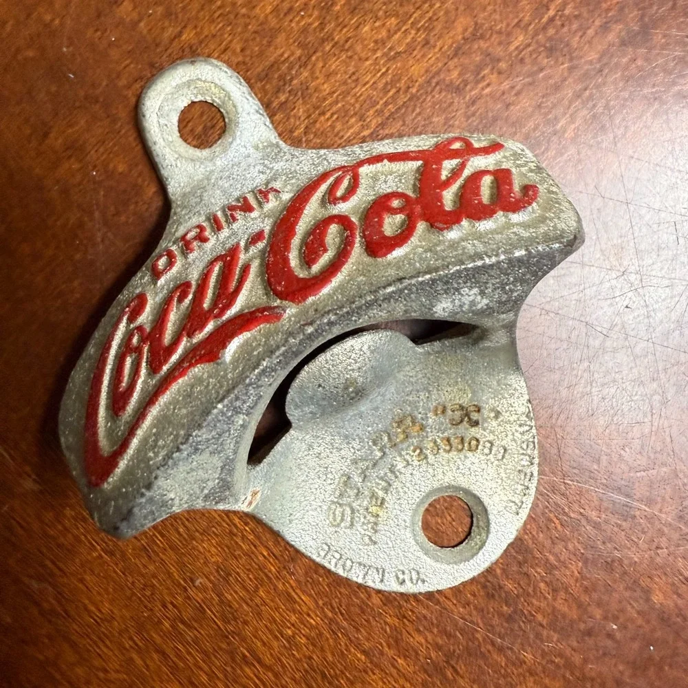 vintage coca cola wall mount bottle opener cast iron starr x brown co‎ usa 1920s